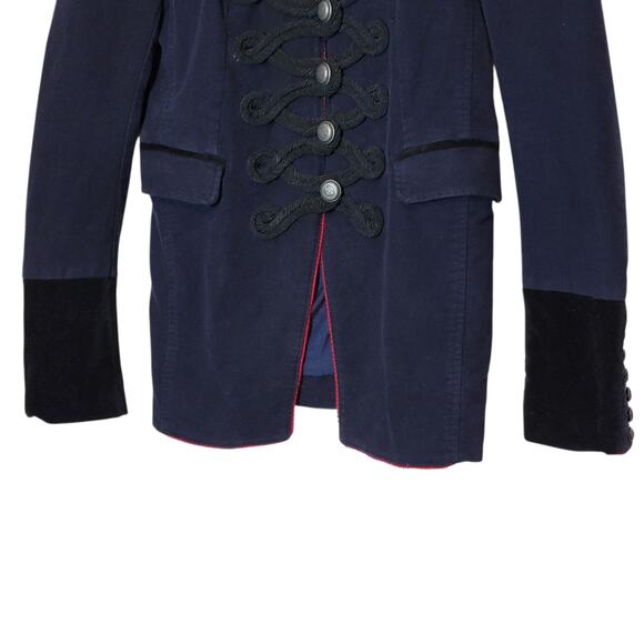 Free People Velvet Military Band Jacket Navy Blue Structured Statement Luxe S - Picture 6 of 14